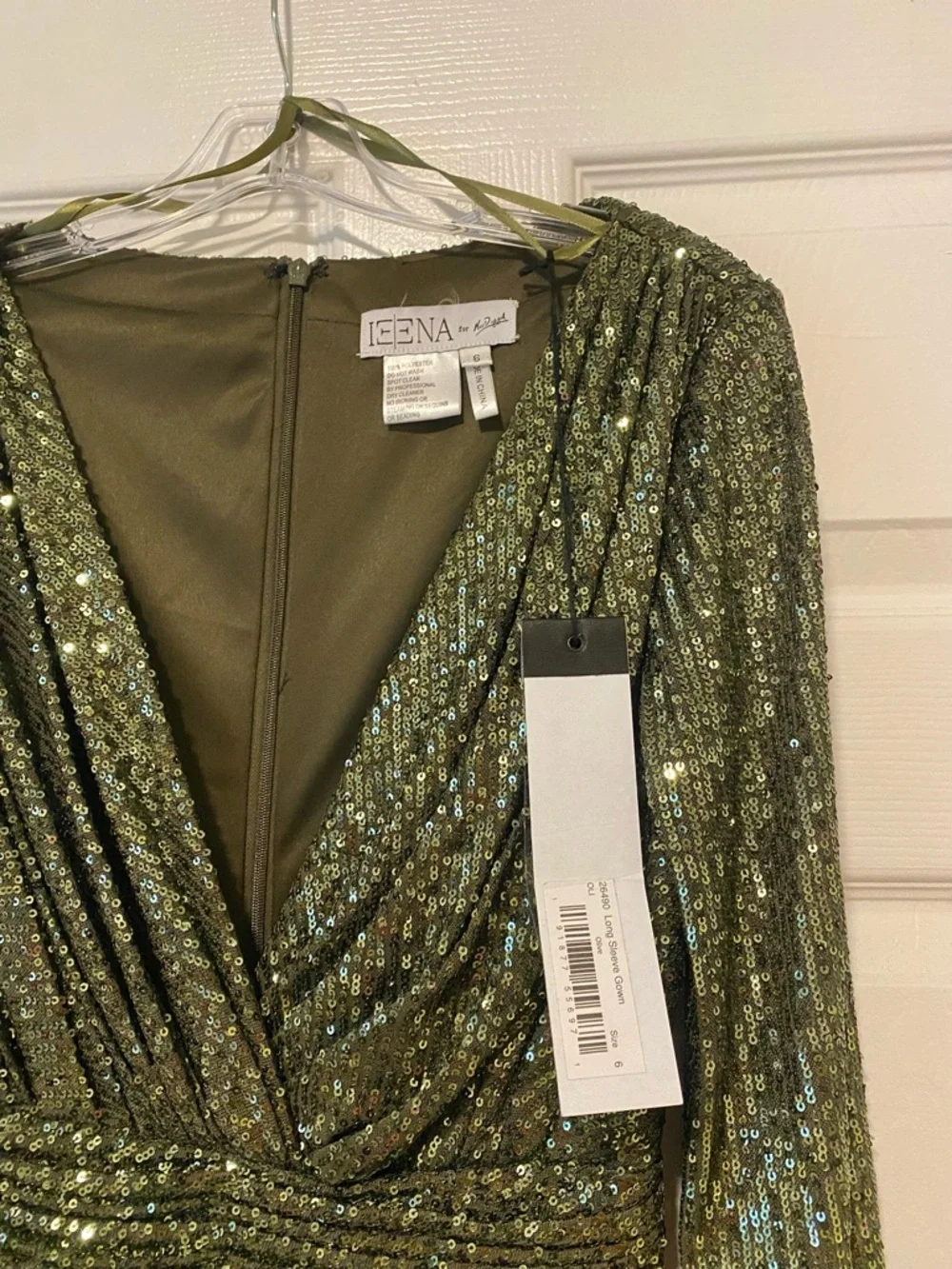 Ieena for Mac Duggal Deep V-Neck Sequin Gown - Picture 3 of 5